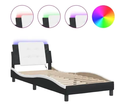 Gultas Rāmis Ar Led, Melns Un Balts, 90X200 Cm, Mākslīgā Āda Vidaxl