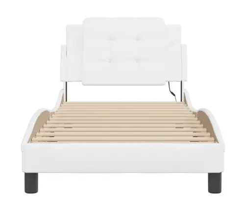 Gultas Rāmis Ar Led, Balts, 100X200 Cm, Mākslīgā Āda Vidaxl