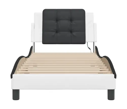 Gultas Rāmis Ar Led, Balts Un Melns, 100X200 Cm, Mākslīgā Āda Vidaxl