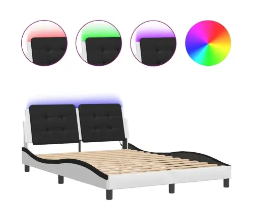 Gultas Rāmis Ar Led, Balts Un Melns, 120X200 Cm, Mākslīgā Āda Vidaxl