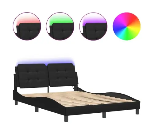 Gultas Rāmis Ar Led, Melns , 140X190 Cm, Mākslīgā Āda Vidaxl