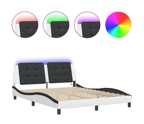 Gultas Rāmis Ar Led, Balts Un Melns, 160X200 Cm, Mākslīgā Āda Vidaxl