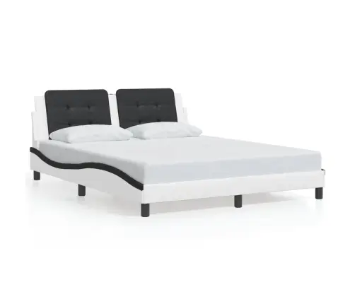 Gultas Rāmis Ar Led, Balts Un Melns, 160X200 Cm, Mākslīgā Āda Vidaxl
