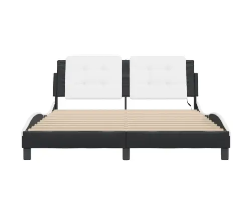 Gultas Rāmis Ar Led, Balts Un Melns, 160X200 Cm, Mākslīgā Āda Vidaxl