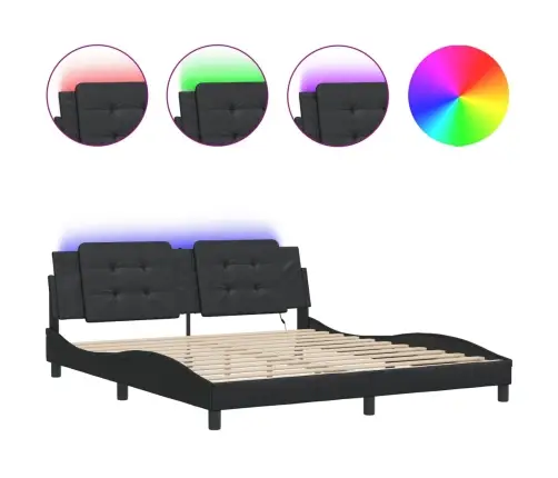 Gultas Rāmis Ar Led, Melns, 180X200 Cm, Mākslīgā Āda Vidaxl