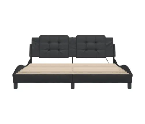 Gultas Rāmis Ar Led, Melns, 180X200 Cm, Mākslīgā Āda Vidaxl