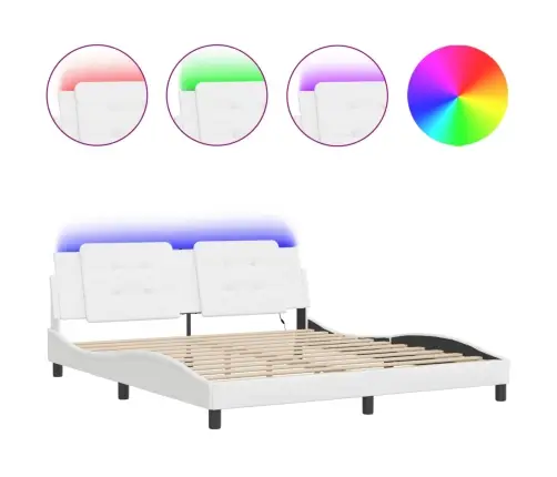 Gultas Rāmis Ar Led, Balts, 180X200 Cm, Mākslīgā Āda Vidaxl