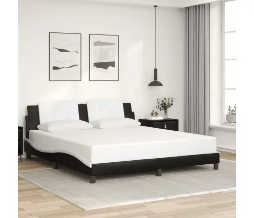 Gultas Rāmis Ar Led, Melns Un Balts, 180X200 Cm, Mākslīgā Āda Vidaxl