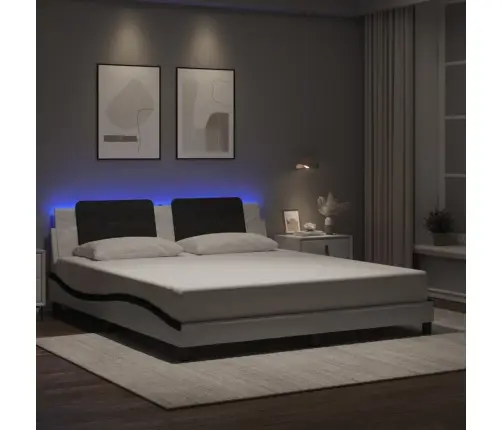 Gultas Rāmis Ar Led, Balts Un Melns, 180X200 Cm, Mākslīgā Āda Vidaxl