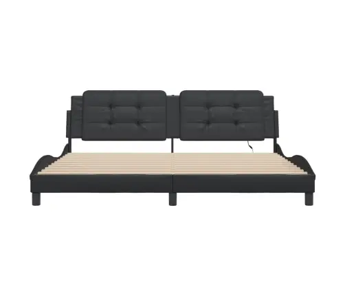 Gultas Rāmis Ar Led, Melns, 200X200 Cm, Mākslīgā Āda Vidaxl