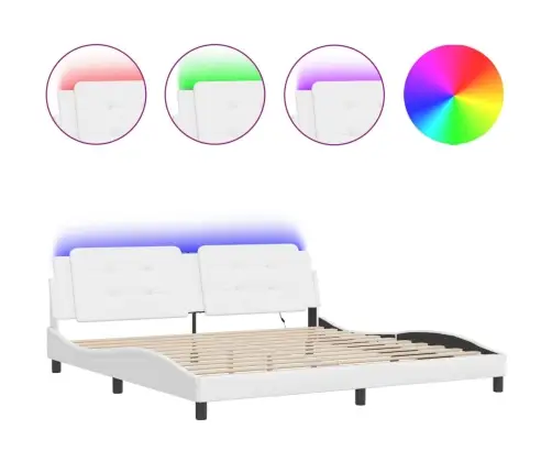 Gultas Rāmis Ar Led, Balts, 200X200 Cm, Mākslīgā Āda Vidaxl