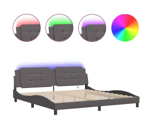 Gultas Rāmis Ar Led, Pelēks, 200X200 Cm, Mākslīgā Āda Vidaxl