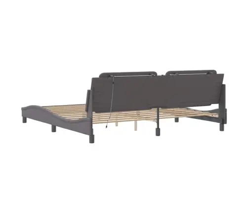 Gultas Rāmis Ar Led, Pelēks, 200X200 Cm, Mākslīgā Āda Vidaxl