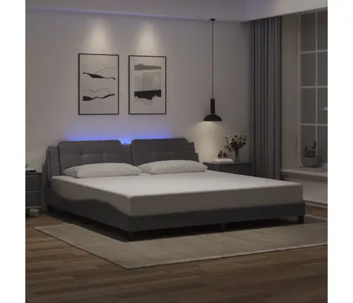 Gultas Rāmis Ar Led, Pelēks, 200X200 Cm, Mākslīgā Āda Vidaxl