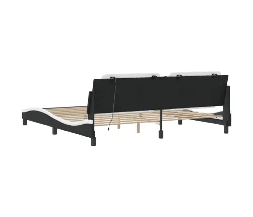 Gultas Rāmis Ar Led, Melns Un Balts, 200X200 Cm, Mākslīgā Āda Vidaxl