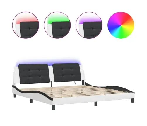 Gultas Rāmis Ar Led, Balts Un Melns, 200X200 Cm, Mākslīgā Āda Vidaxl