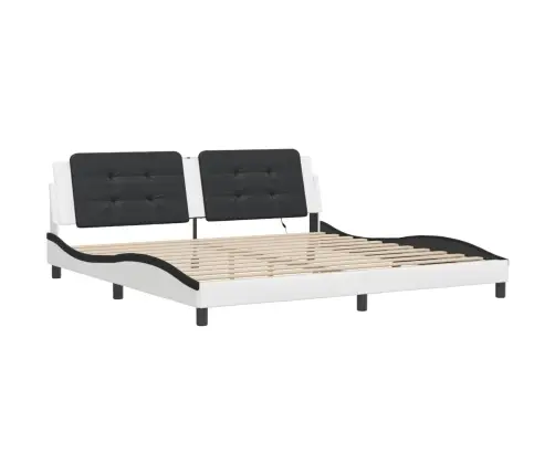 Gultas Rāmis Ar Led, Balts Un Melns, 200X200 Cm, Mākslīgā Āda Vidaxl