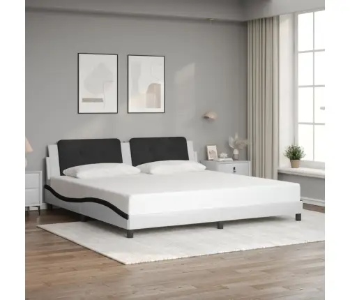 Gultas Rāmis Ar Led, Balts Un Melns, 200X200 Cm, Mākslīgā Āda Vidaxl