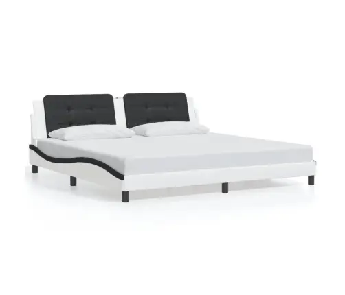Gultas Rāmis Ar Led, Balts Un Melns, 200X200 Cm, Mākslīgā Āda Vidaxl