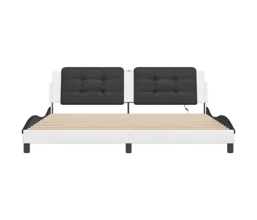 Gultas Rāmis Ar Led, Balts Un Melns, 200X200 Cm, Mākslīgā Āda Vidaxl