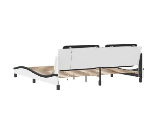 Gultas Rāmis Ar Led, Balts Un Melns, 200X200 Cm, Mākslīgā Āda Vidaxl
