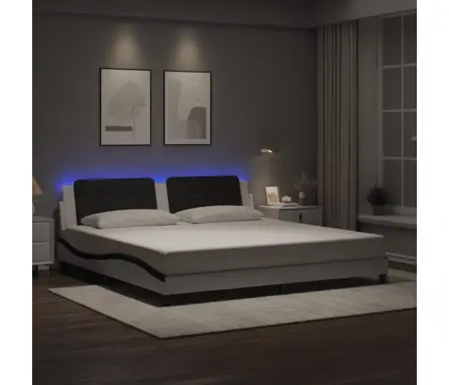 Gultas Rāmis Ar Led, Balts Un Melns, 200X200 Cm, Mākslīgā Āda Vidaxl