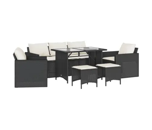 Sofos Komplektas Su Pagalvėlėmis, 6 Dalių, Juodas, Poliratanas