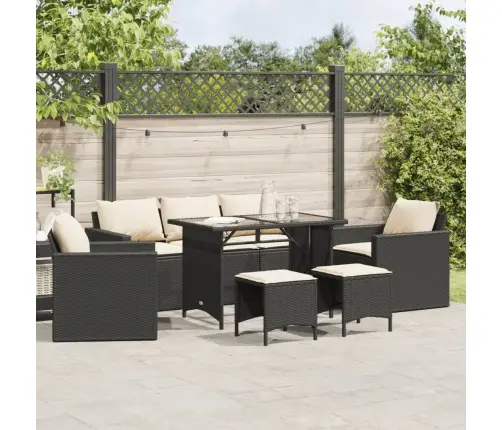 Sofos Komplektas Su Pagalvėlėmis, 6 Dalių, Juodas, Poliratanas