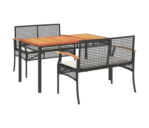3-Osaline Aiamööbli Komplekt Patjadega, Must, Polürotang