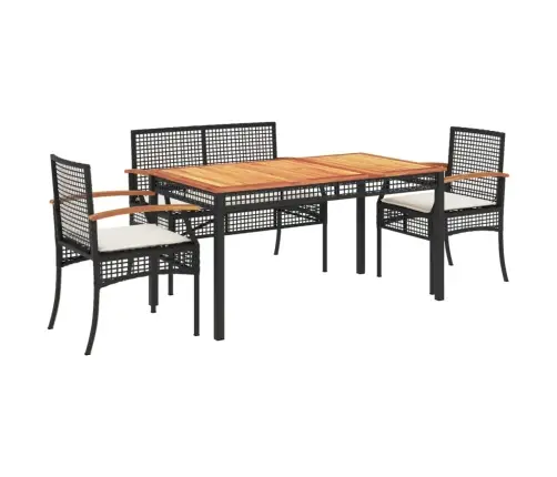 4-Daļīgs Dārza Virtuves Mēbeļu Komplekts, Melna Pe Rotangpalma Vidaxl