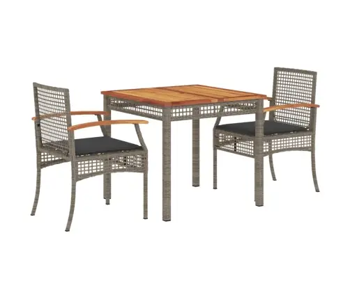 3-Osaline Aiamööbli Komplekt Patjadega, Hall, Polürotang