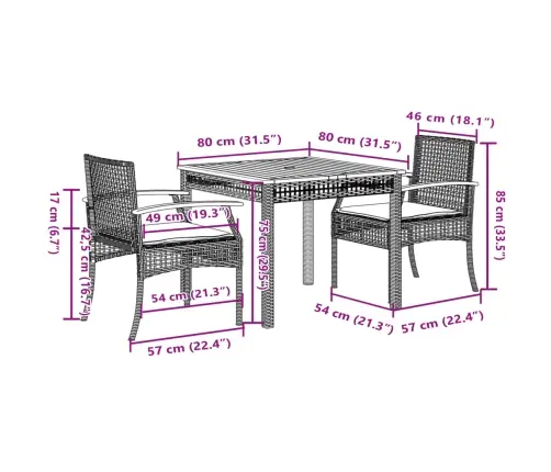 3-Osaline Aiamööbli Komplekt Patjadega, Hall, Polürotang