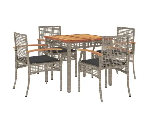 5-Daļīgs Dārza Mēbeļu Komplekts, Matrači, Pelēka Pe Rotangpalma Vidaxl