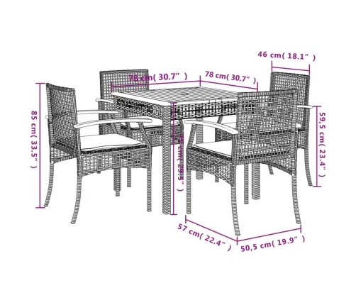 5-Daļīgs Dārza Mēbeļu Komplekts, Matrači, Pelēka Pe Rotangpalma Vidaxl