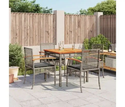 5-Daļīgs Dārza Mēbeļu Komplekts, Matrači, Pelēka Pe Rotangpalma Vidaxl