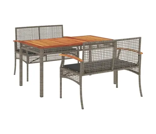 3-Daļīgs Dārza Mēbeļu Komplekts, Matrači, Pelēka Pe Rotangpalma Vidaxl