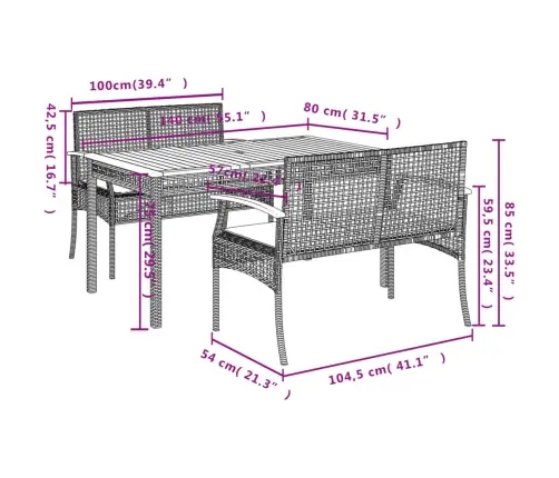 3-Daļīgs Dārza Mēbeļu Komplekts, Matrači, Pelēka Pe Rotangpalma Vidaxl