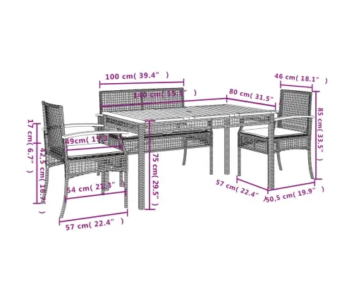5-Daļīgs Dārza Mēbeļu Komplekts, Matrači, Pelēka Pe Rotangpalma Vidaxl