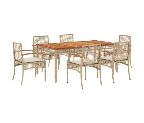 7-Daļīgs Dārza Mēbeļu Komplekts, Matrači, Bēša Pe Rotangpalma Vidaxl