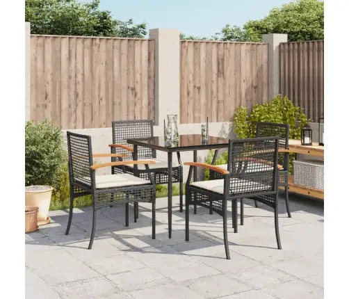 5-Daļīgs Dārza Mēbeļu Komplekts, Matrači, Melna Pe  Rotangpalma Vidaxl