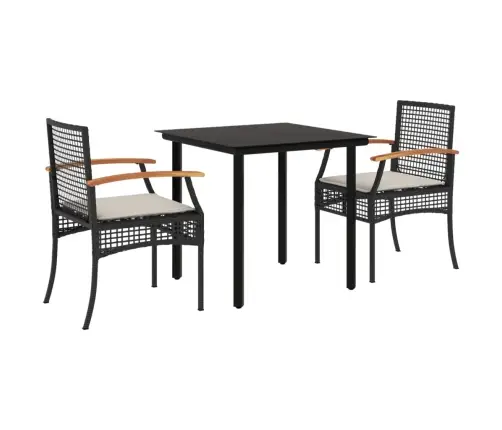 3-Osaline Aiamööbli Komplekt Patjadega, Must, Polürotang