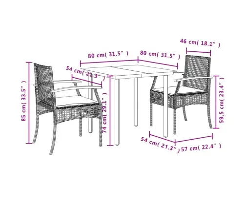 3-Osaline Aiamööbli Komplekt Patjadega, Must, Polürotang