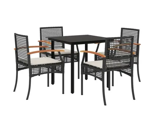 5-Daļīgs Dārza Mēbeļu Komplekts, Matrači, Melna Pe  Rotangpalma Vidaxl