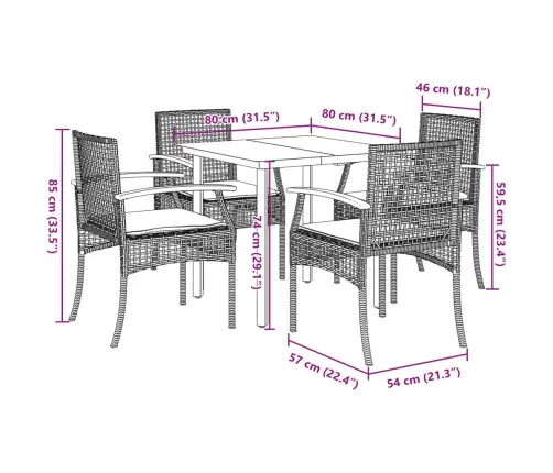 5-Daļīgs Dārza Mēbeļu Komplekts, Matrači, Melna Pe  Rotangpalma Vidaxl