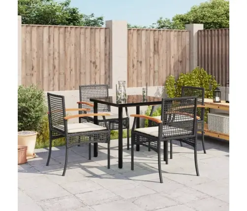 5-Daļīgs Dārza Mēbeļu Komplekts, Matrači, Melna Pe  Rotangpalma Vidaxl