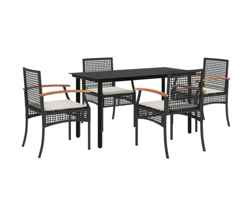 5-Daļīgs Dārza Mēbeļu Komplekts, Matrači, Melna Pe  Rotangpalma Vidaxl