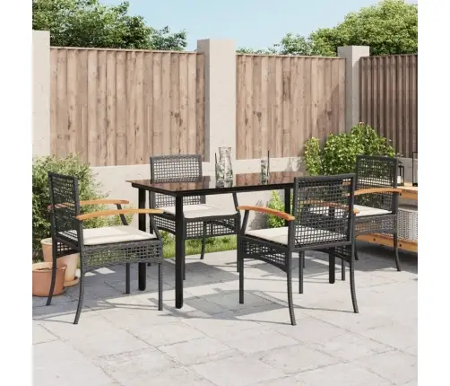 5-Daļīgs Dārza Mēbeļu Komplekts, Matrači, Melna Pe  Rotangpalma Vidaxl