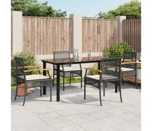 5-Daļīgs Dārza Mēbeļu Komplekts, Matrači, Melna Pe  Rotangpalma Vidaxl