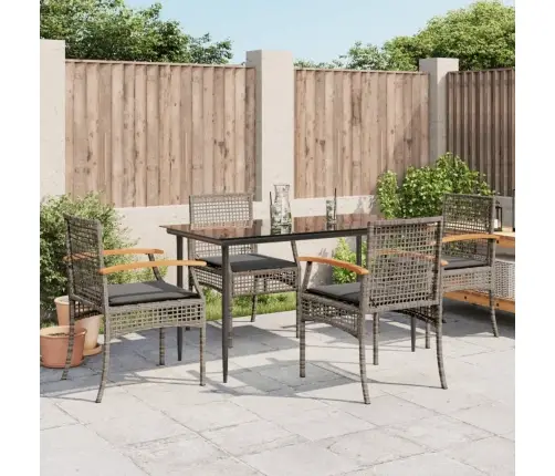 5-Daļīgs Dārza Mēbeļu Komplekts, Matrači, Pelēka Pe Rotangpalma Vidaxl