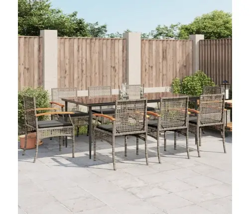 9-Osaline Aiamööbli Komplekt Patjadega, Hall, Polürotang